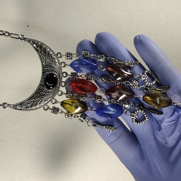 Women's Silver tone Design Colorful Drop beaded Necklace with Matching Earrings - Picture 5 of 10